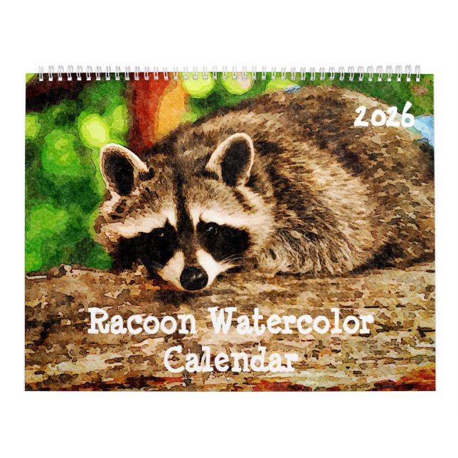 Cute Watercolor Raccoon Wildlife Painting Art Cale Calendar (Cover)