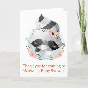 Cute Watercolor Racoon Baby Shower Thank You Card