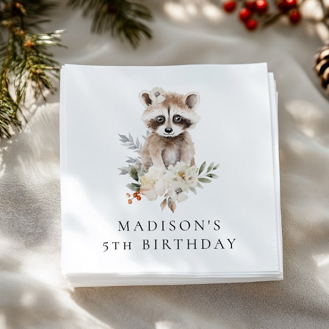 Cute Watercolor Racoon Birthday Party Napkin (Creator Uploaded)