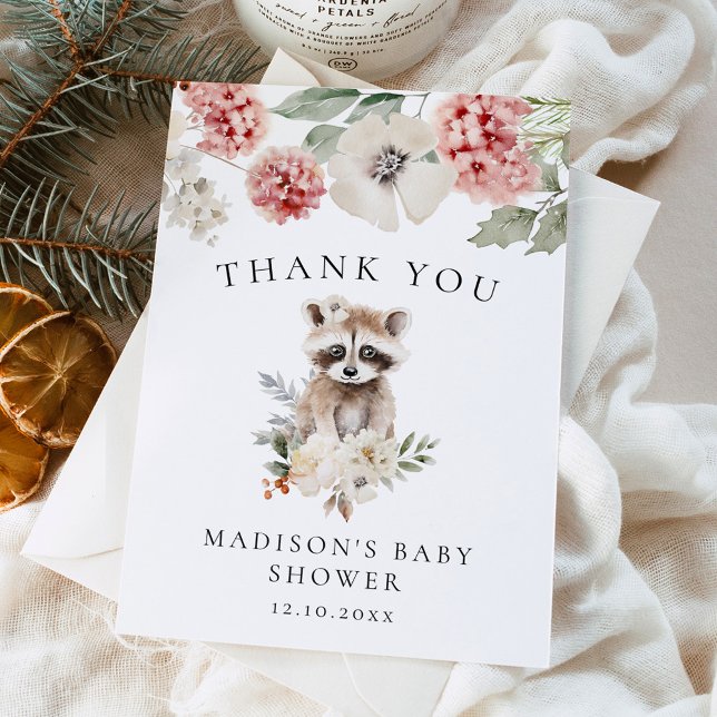 Cute Watercolor Racoon Winter Baby Shower Thank You Card (Creator Uploaded)