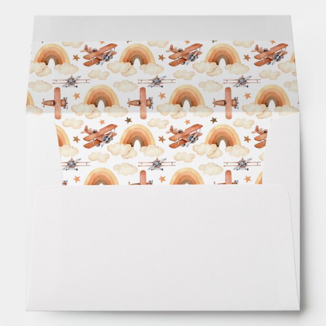 Cute Watercolor Rainbow Aeroplane Pattern Envelope (Back (Bottom))