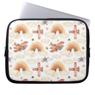 Cute Watercolor Rainbow Aeroplane Pattern Laptop Sleeve
