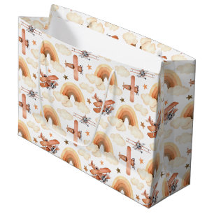 Cute Watercolor Rainbow Aeroplane Pattern Large Gift Bag