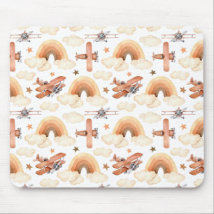 Cute Watercolor Rainbow Aeroplane Pattern Mouse Pad