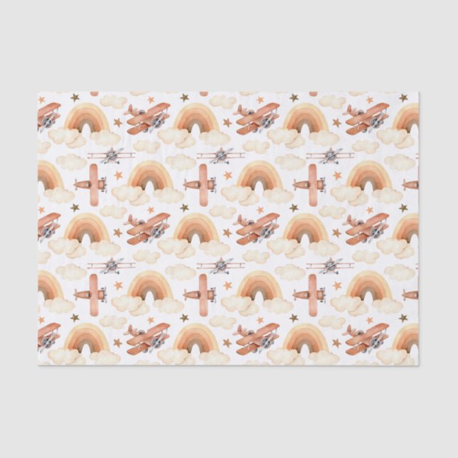 Cute Watercolor Rainbow Aeroplane Pattern Tissue Paper (Front)