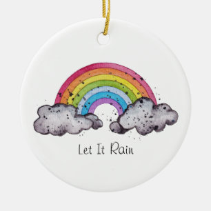 Cute Watercolor Rainbow And Clouds Ceramic Ornament