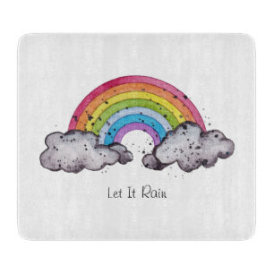 Cute Watercolor Rainbow And Clouds Cutting Board
