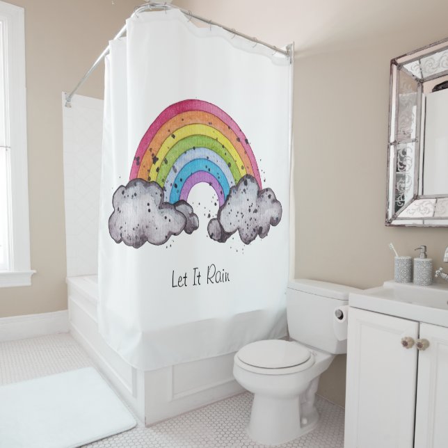 Cute Watercolor Rainbow And Clouds Shower Curtain (In Situ)