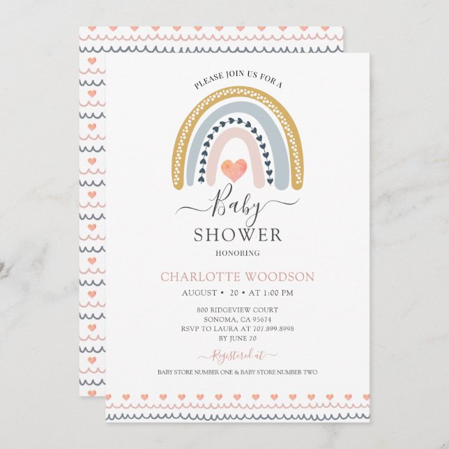 Cute Watercolor Rainbow Baby Shower Invitation (Front/Back)