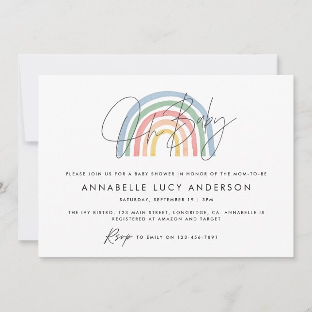 cute watercolor rainbow baby shower invitation (Front)
