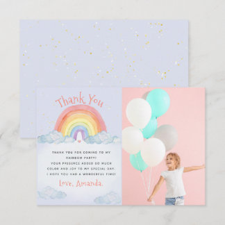 Cute Watercolor Rainbow Birthday Party Photo Thank You Card