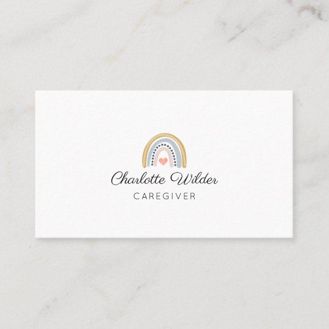 Cute Watercolor Rainbow Caregiver Business Card (Front)