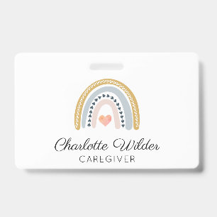 Cute Watercolor Rainbow Caregiver Business Card ID Badge