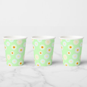 Cute watercolor Rainbow colour Daisy Pattern Green Paper Cups