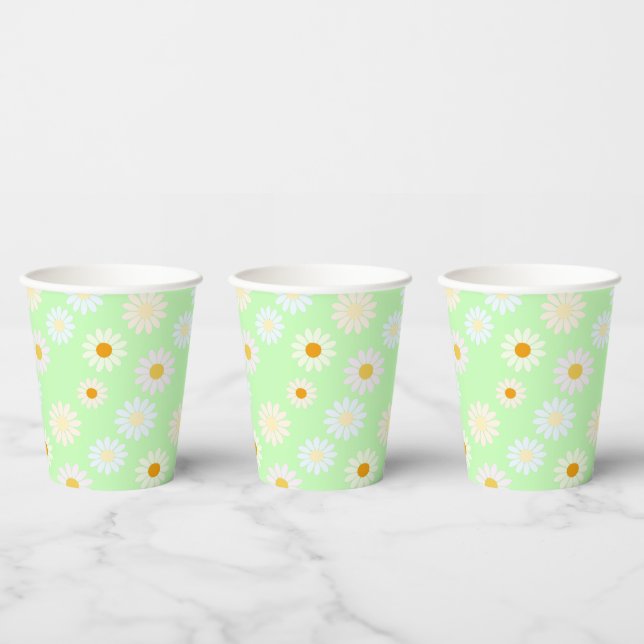 Cute watercolor Rainbow colour Daisy Pattern Green Paper Cups (Multi)