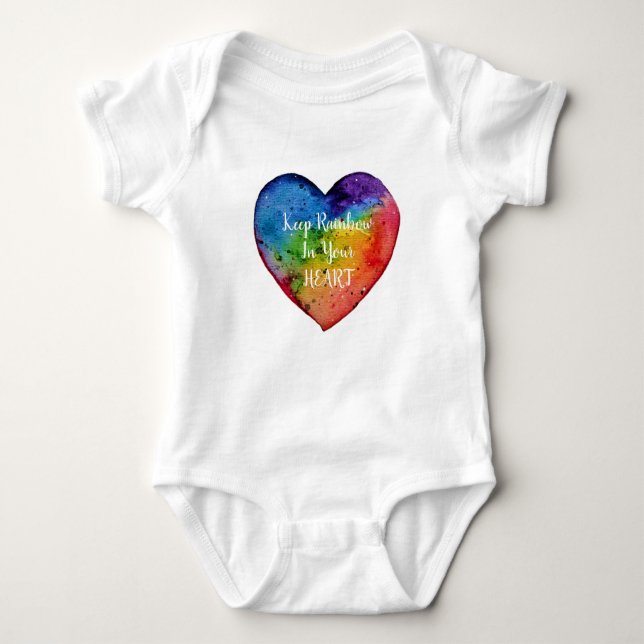 Cute Watercolor Rainbow Heart Baby Bodysuit (Front)