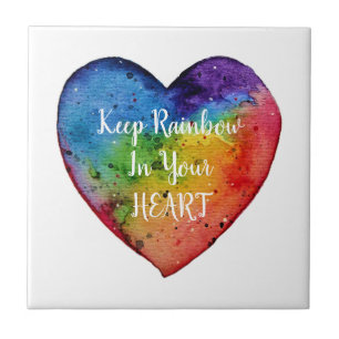 Cute Watercolor Rainbow Heart Ceramic Tile