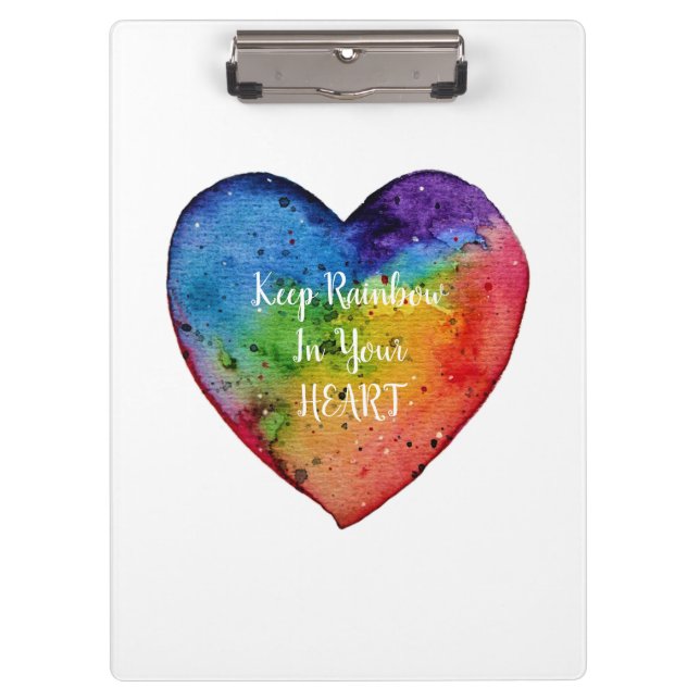 Cute watercolor Rainbow Heart Clipboard (Front)