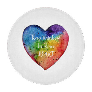 Cute Watercolor Rainbow Heart Cutting Board