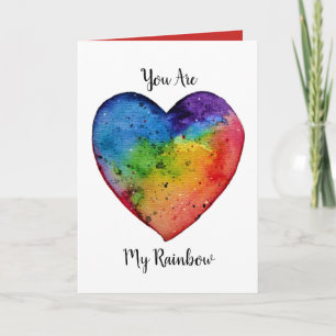 Cute watercolor Rainbow Heart Holiday Card