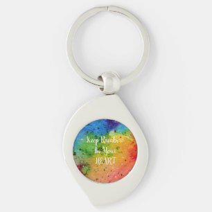 Cute Watercolor Rainbow Heart Key Ring