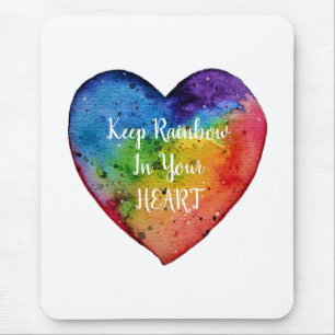 Cute Watercolor Rainbow Heart Mouse Pad