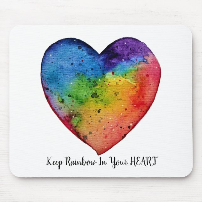 Cute Watercolor Rainbow Heart Mouse Pad (Front)