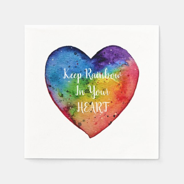 Cute Watercolor Rainbow Heart Napkin (Front)