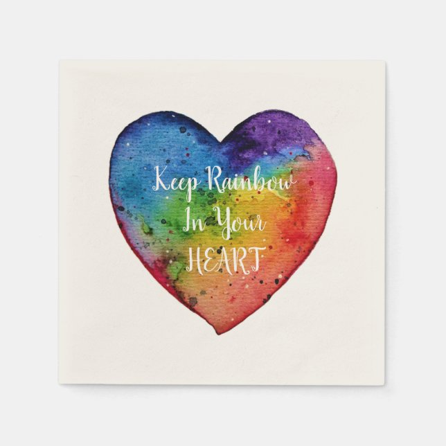 Cute Watercolor Rainbow Heart Napkin (Front)