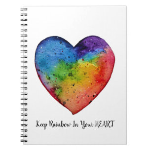 Cute watercolor Rainbow Heart Notebook