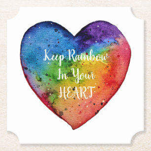 Cute Watercolor Rainbow Heart Paper Coaster