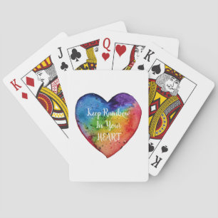 Cute Watercolor Rainbow Heart Playing Cards