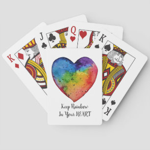 Cute Watercolor Rainbow Heart Playing Cards