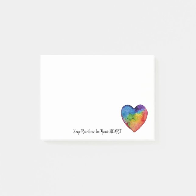 Cute Watercolor Rainbow Heart Post-it Notes (Front)