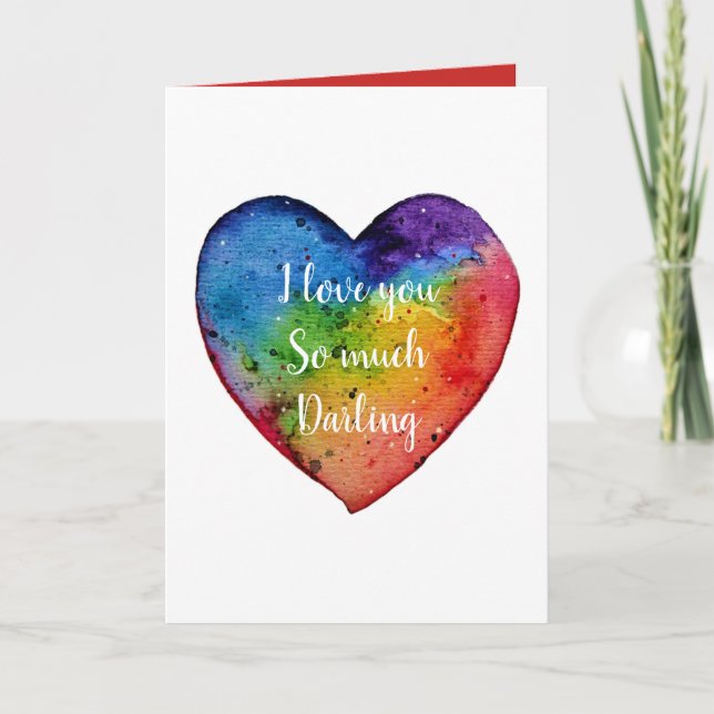 Cute watercolor Rainbow Heart, Valentines Holiday Card (Front)