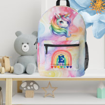 Cute Watercolor Rainbow Unicorn Monogram Name