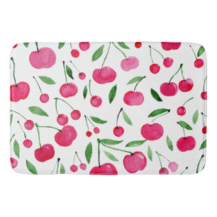 Cute watercolor red cherries pattern bath mat