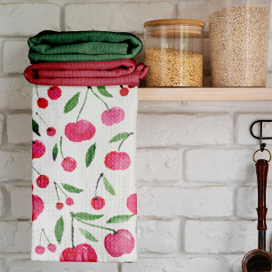 Cute watercolor red cherries pattern tea towel