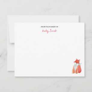 Cute watercolor Red fox Baby Boy Thank You Card