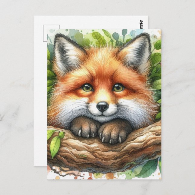 Cute Watercolor Red Fox Postcard (Front/Back)