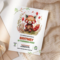 Cute Watercolor Red Panda Birthday Invitation