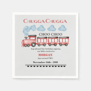 Cute Watercolor Red Train 2nd Birthday Napkin