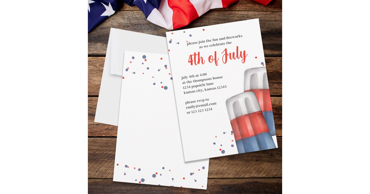 Cute Watercolor Red White Blue 4th of July Invitation | Zazzle