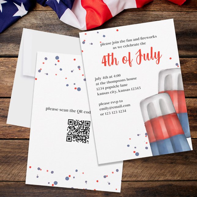 Cute Watercolor Red White Blue 4th of July Invitation (Creator Uploaded)