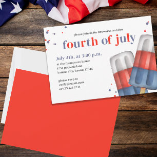 Cute Watercolor Red White Blue Popsicle QR Code Invitation