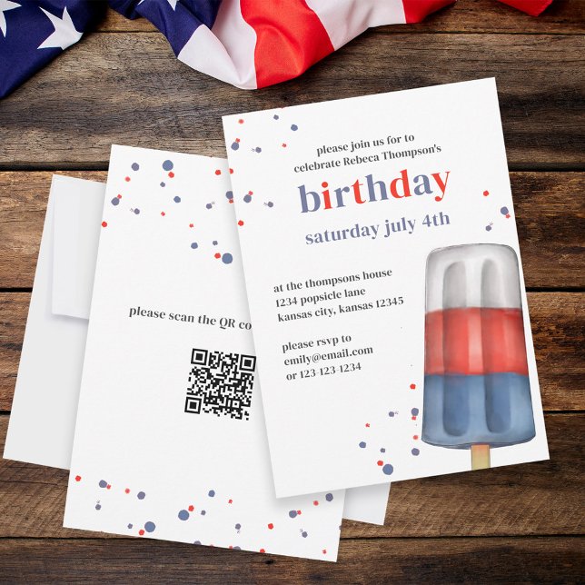 Cute Watercolor Red White Blue Summer Popsicle Invitation (Creator Uploaded)