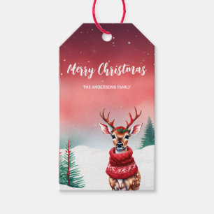 Cute watercolor reindeer Santa Christmas party kid Gift Tags