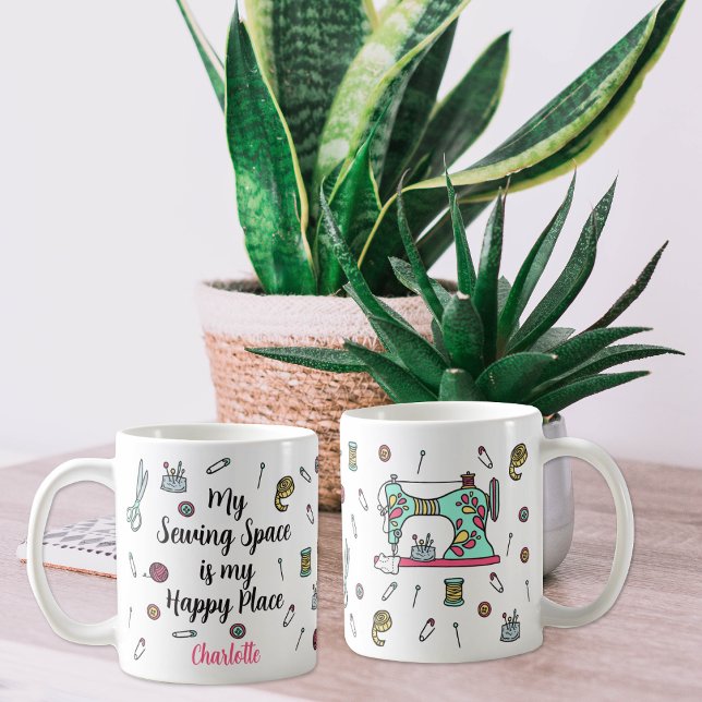 Cute Watercolor Retro Sewing Machine Custom  Coffee Mug (Creator Uploaded)