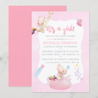 Cute Watercolor Rhino Unicorn Baby Girl Shower