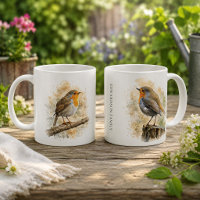 Cute watercolor robin bird monogrammed